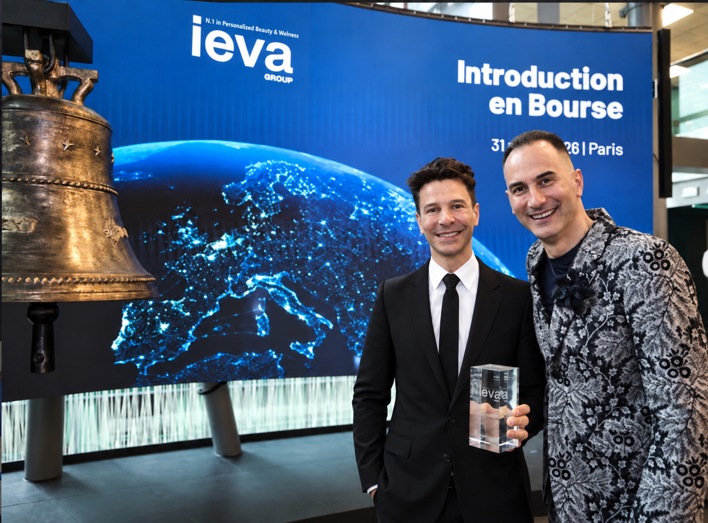 Jean-Michel Karam and Gabriele Betti at the IEVA Group listing ceremony at Euronext Paris